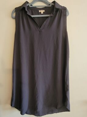 Lily White Sleeveless Collared Sheer V-Neck Tunic in Grey